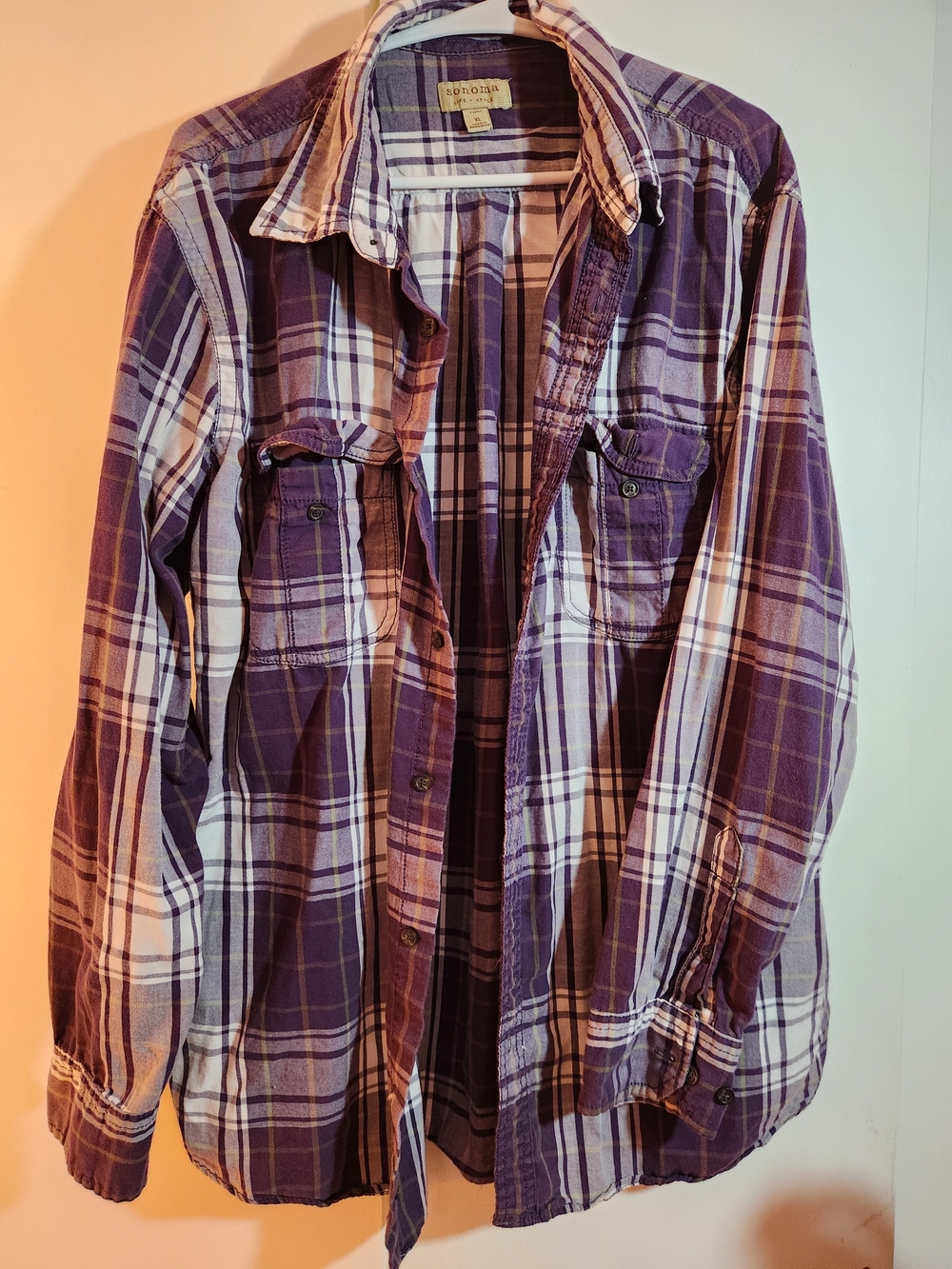 Sonoma Purple Plaid Casual Button-Down Shirt